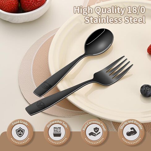 مجموعة أدوات تناول الطعام للأطفال من قوس قزح، مجموعة مكونة من 12 مجموعة أدوات فضية من الفولاذ المقاوم للصدأ بدرجة الطعام للأطفال، آمنة للاستخدام في غسالة الأطباق، مجموعات ملاعق وشوك معدنية صغيرة للأطفال in Kuwait