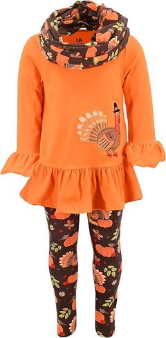 Unique Baby Girls Kids Toddler 3pc Outfit Set Long Sleeve Ruffled Hemline Tunic Top Leggings and Scarf in Saudi Arabia