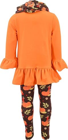 Unique Baby Girls Kids Toddler 3pc Outfit Set Long Sleeve Ruffled Hemline Tunic Top Leggings and Scarf in Saudi Arabia