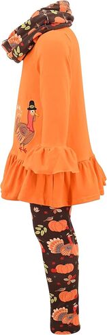 Unique Baby Girls Kids Toddler 3pc Outfit Set Long Sleeve Ruffled Hemline Tunic Top Leggings and Scarf in Saudi Arabia
