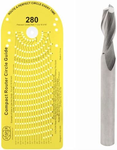 جاسبر 280 راوتر قاطع دائرة J601 حلزوني للأعلى مقطوع من الكربيد الصلب 1/4 بت | يقطع الدوائر المثالية من 1 ½ بوصة إلى 18 3/16 بوصة D - تتضمن مجموعة دليل الدائرة قرصًا مركزيًا ودبابيس محورية - تناسب المقاسات المتوسطة in Kuwait
