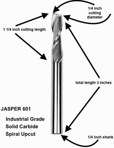 جاسبر 280 راوتر قاطع دائرة J601 حلزوني للأعلى مقطوع من الكربيد الصلب 1/4 بت | يقطع الدوائر المثالية من 1 ½ بوصة إلى 18 3/16 بوصة D - تتضمن مجموعة دليل الدائرة قرصًا مركزيًا ودبابيس محورية - تناسب المقاسات المتوسطة in Kuwait