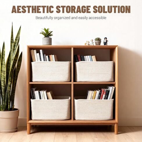 5 Pack White Woven Storage Baskets for Shelves, Decorative Basket Organizer Storage Bins for Toys, Books, Clothes, Closet, Nursery, Bathroom – Cotton Rope Shelf Baskets for Organizing and Decor in Saudi Arabia