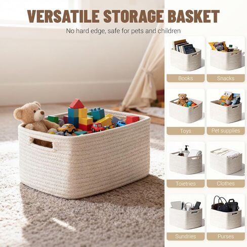 5 Pack White Woven Storage Baskets for Shelves, Decorative Basket Organizer Storage Bins for Toys, Books, Clothes, Closet, Nursery, Bathroom – Cotton Rope Shelf Baskets for Organizing and Decor in Saudi Arabia