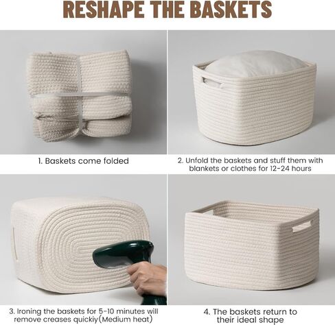 5 Pack White Woven Storage Baskets for Shelves, Decorative Basket Organizer Storage Bins for Toys, Books, Clothes, Closet, Nursery, Bathroom – Cotton Rope Shelf Baskets for Organizing and Decor in Saudi Arabia