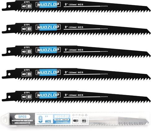 5 Pack 9 inch Reciprocating Saw Blades Set,6TPI High Carbon Saw Blades, Woodcutting Saw Blades with Organizer Case (6TPI/225mm,5pcs) in Kuwait