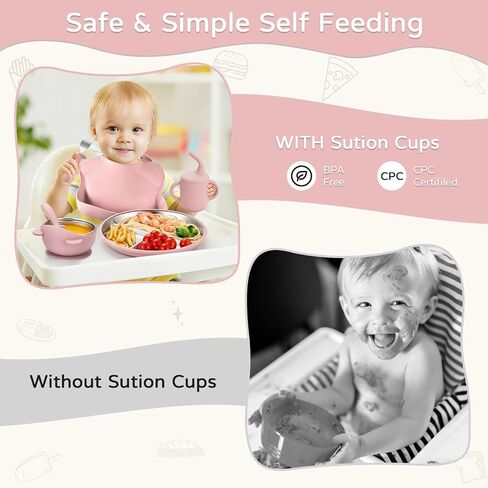 Toddler Plates and Bowls Set Stainless Steel - Bathchef Baby Feeding Set Strong Suction, BPA Free Durable Divided Plates, Safe Self Baby Feeding Utensils,Cup,Spoon,Fork,Dishwasher Safe,6pcs,Blue in Saudi Arabia