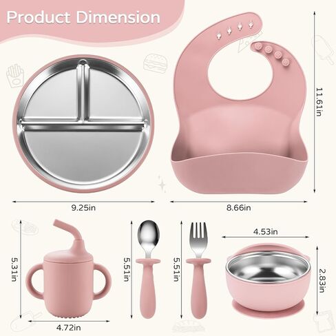 Toddler Plates and Bowls Set Stainless Steel - Bathchef Baby Feeding Set Strong Suction, BPA Free Durable Divided Plates, Safe Self Baby Feeding Utensils,Cup,Spoon,Fork,Dishwasher Safe,6pcs,Blue in Saudi Arabia