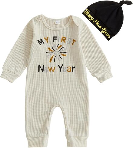 Gueuusu Baby Boy My 1st New Year Outfit Infant Romper Crewneck Long Sleeve Jumpsuit with Hat Newborn Clothes in Saudi Arabia