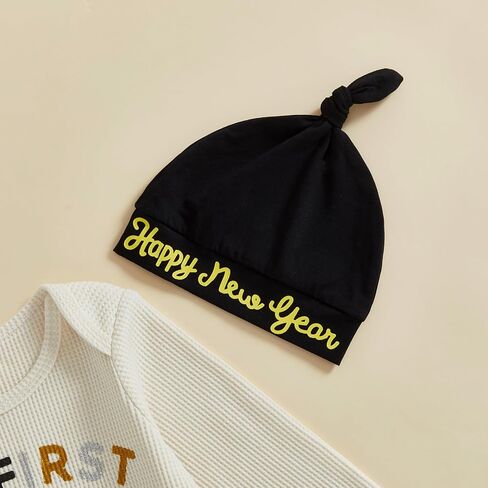 Gueuusu Baby Boy My 1st New Year Outfit Infant Romper Crewneck Long Sleeve Jumpsuit with Hat Newborn Clothes in Saudi Arabia
