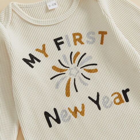 Gueuusu Baby Boy My 1st New Year Outfit Infant Romper Crewneck Long Sleeve Jumpsuit with Hat Newborn Clothes in Saudi Arabia