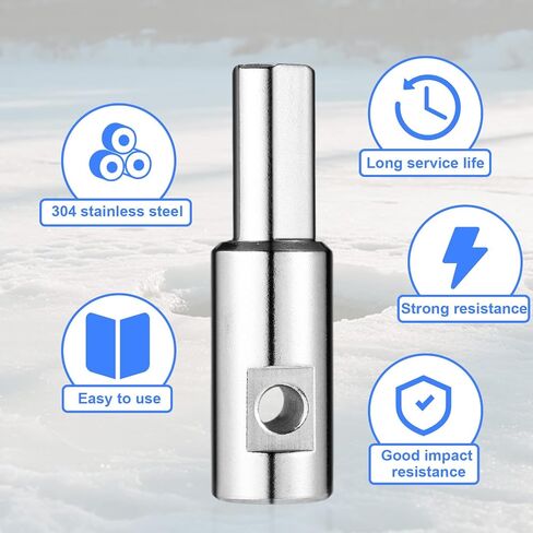 Ice Auger Drill Bit Adapter, Stainless Steel Ice Auger Drill Attachment Fit for 1/2 inch/ 1.27 cm & 1/4 inch/0.64 cm Holes Winter Fishing Tool Compatible with Strikemaster, Eskimo, etc in Kuwait