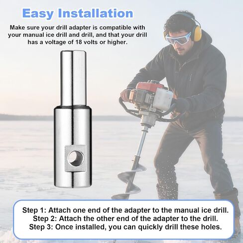 Ice Auger Drill Bit Adapter, Stainless Steel Ice Auger Drill Attachment Fit for 1/2 inch/ 1.27 cm & 1/4 inch/0.64 cm Holes Winter Fishing Tool Compatible with Strikemaster, Eskimo, etc in Kuwait