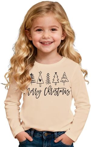 BOUTIKOME Merry Christmas Shirt Toddler Boy Girl Christmas Tree Graphic T-Shirt Kid Xmas Pullover Long Sleeve Crewneck Tops in Saudi Arabia
