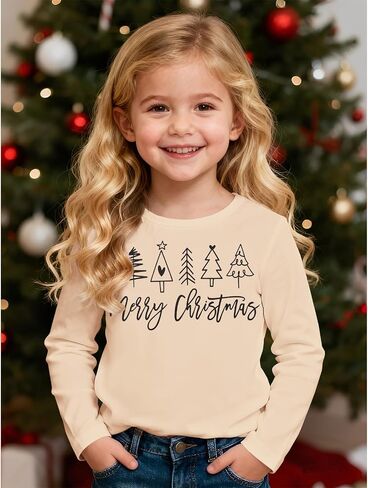BOUTIKOME Merry Christmas Shirt Toddler Boy Girl Christmas Tree Graphic T-Shirt Kid Xmas Pullover Long Sleeve Crewneck Tops in Saudi Arabia