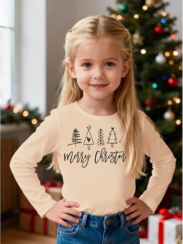 BOUTIKOME Merry Christmas Shirt Toddler Boy Girl Christmas Tree Graphic T-Shirt Kid Xmas Pullover Long Sleeve Crewneck Tops in Saudi Arabia