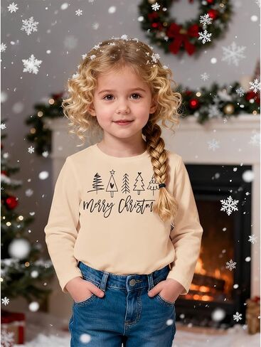 BOUTIKOME Merry Christmas Shirt Toddler Boy Girl Christmas Tree Graphic T-Shirt Kid Xmas Pullover Long Sleeve Crewneck Tops in Saudi Arabia