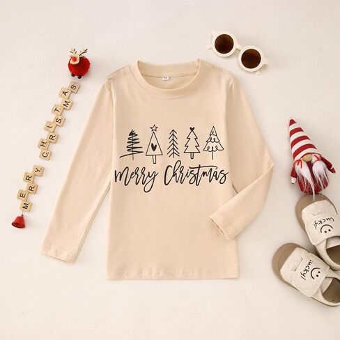 BOUTIKOME Merry Christmas Shirt Toddler Boy Girl Christmas Tree Graphic T-Shirt Kid Xmas Pullover Long Sleeve Crewneck Tops in Saudi Arabia