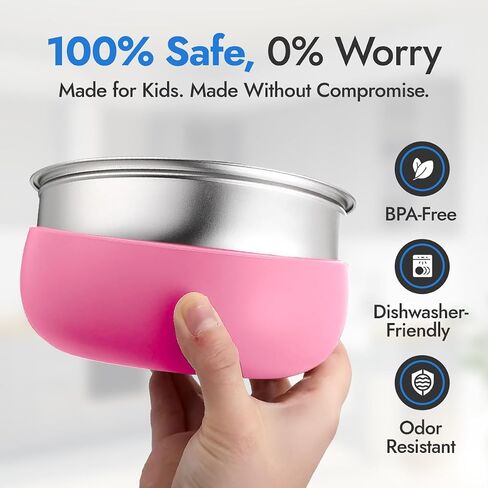 Stainless Steel Bowls with Removable Soft Silicone Sleeves | BPA-Free, Non-Toxic, Non-Slip, Stay-Put | Perfect for Kids, Toddlers & Babies | Ideal for Cereal, Snacks & Meals | 4 Pack in Saudi Arabia