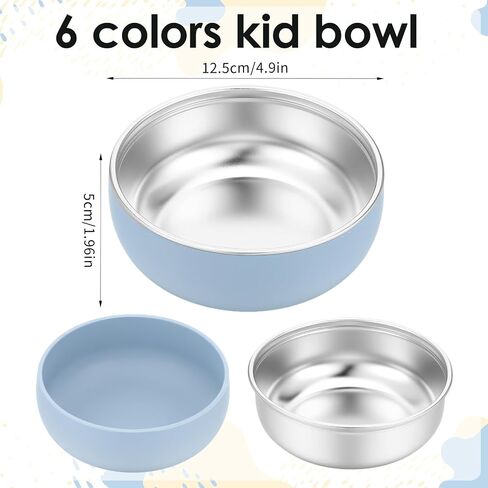 6PCS Kids Stainless Steel Bowls 5 Inches 304 Stainless Steel Kids Bowls with Removable Colorful Silicone Sleeve Heat-Resistant Unbreakable Kid Bowl for Soup, Cereal, Yogurt, Snacks in Saudi Arabia