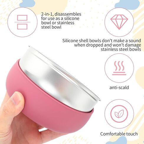 6PCS Kids Stainless Steel Bowls 5 Inches 304 Stainless Steel Kids Bowls with Removable Colorful Silicone Sleeve Heat-Resistant Unbreakable Kid Bowl for Soup, Cereal, Yogurt, Snacks in Saudi Arabia