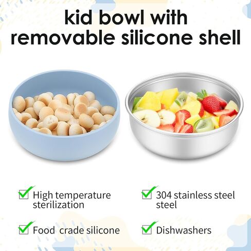 6PCS Kids Stainless Steel Bowls 5 Inches 304 Stainless Steel Kids Bowls with Removable Colorful Silicone Sleeve Heat-Resistant Unbreakable Kid Bowl for Soup, Cereal, Yogurt, Snacks in Saudi Arabia