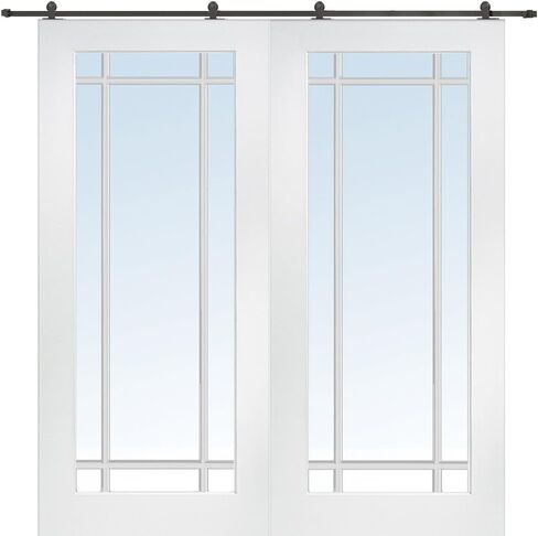 National Door Company ZZ09636 Primed MDF 9 Lite True Divided Glass 72 بوصة × 80 بوصة، وحدة باب الحظيرة in Saudi Arabia