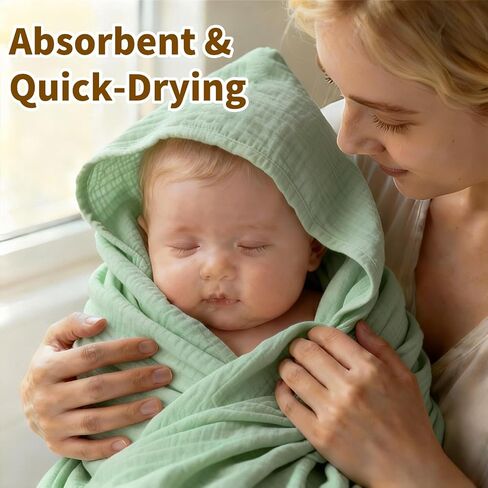 Organic Muslin Hooded Baby Bath Towels - 2 Pack 100% Organic Cotton Towel for Babies, Infants, Toddlers - 32x32Inch - Highly Absorbent and Newborn Essential(Grey Blue) in Saudi Arabia