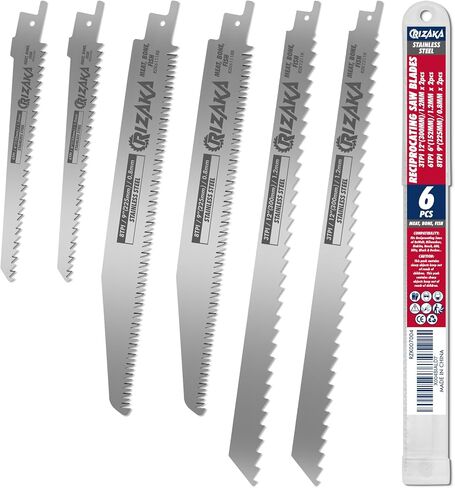 6 Pack Reciprocating Saw Blades for Frozen Meat, Bone, Fish - 3TPI 12"(300mm)/1.2mm x 2 pcs, 6TPI 6"(152mm)/1.2mm x 2pcs, 8TPI 9"(225mm)/0.8mm x 2pcs - Stainless Steel Sawzal Blades + Storage Box in Saudi Arabia