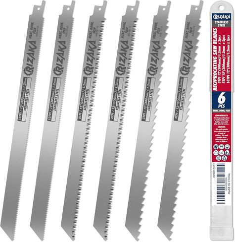 6 Pack Reciprocating Saw Blades for Frozen Meat, Bone, Fish, Ice - 12"(300mm)/1.2mm - 3TPI x 2pcs, 8TPI x 2pcs, 10TPI x 2 pcs - Stainless Steel Sawzal Blades with Storage Box in Saudi Arabia