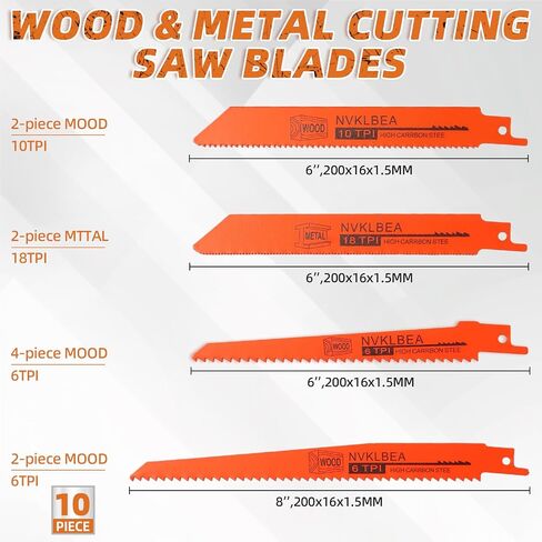 10-Piece Reciprocating Saw Blades 6 & 8 Inch Wood & Metal Cutting Saw Blades Premium Blades Carbon Steel Bi - Metal Reciprocating Saw Blades for Wood Pruning NVKLBEA in Saudi Arabia
