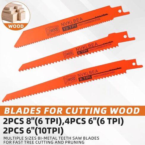 10-Piece Reciprocating Saw Blades 6 & 8 Inch Wood & Metal Cutting Saw Blades Premium Blades Carbon Steel Bi - Metal Reciprocating Saw Blades for Wood Pruning NVKLBEA in Saudi Arabia