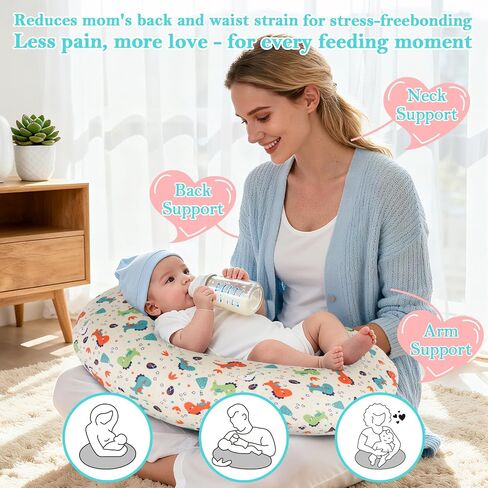 Nursing Pillow – Ergonomic Breastfeeding & Bottle Feeding Support, Standard Size, Breathable with Washable Cover, Hypoallergenic, Ideal for Tummy Time and Sitting Support in Saudi Arabia