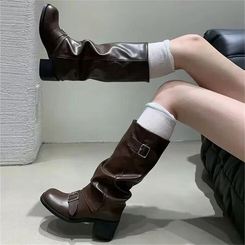 Punk Woman Boots Knee High Platform Chunky Heels Trend Punk Gothic Rock Leather Fashion Women's Shoes Motorcycle Footwear in Saudi Arabia