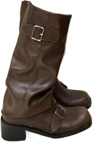Punk Woman Boots Knee High Platform Chunky Heels Trend Punk Gothic Rock Leather Fashion Women's Shoes Motorcycle Footwear in Saudi Arabia