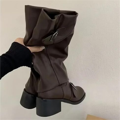 Punk Woman Boots Knee High Platform Chunky Heels Trend Punk Gothic Rock Leather Fashion Women's Shoes Motorcycle Footwear in Saudi Arabia