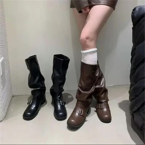 Punk Woman Boots Knee High Platform Chunky Heels Trend Punk Gothic Rock Leather Fashion Women's Shoes Motorcycle Footwear in Saudi Arabia