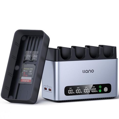 llano 65W 4-Slot LP-E6NH LP-E6P Battery Charger - Fast Charging for Canon EOS R6 Mark II,R5 Mark II, R5, R6, R, R7,5D/6D Mark II/III/IV, 5Ds, 90D,80D Cameras,Smart Digital Display,Magnetic Storage Lid in Saudi Arabia