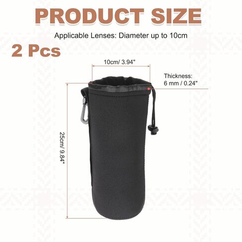 PATIKIL 2 Pcs Camera Lens Pouch, 3" ID x 4" H Drawstring Lens Pouch Protective Camera Lens Case Bag Soft Plush Neoprene Bag for DSLR Photography Gear, Black in Saudi Arabia
