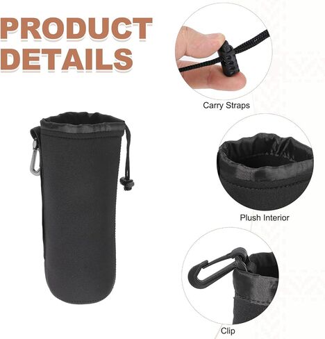 PATIKIL 2 Pcs Camera Lens Pouch, 3" ID x 4" H Drawstring Lens Pouch Protective Camera Lens Case Bag Soft Plush Neoprene Bag for DSLR Photography Gear, Black in Saudi Arabia