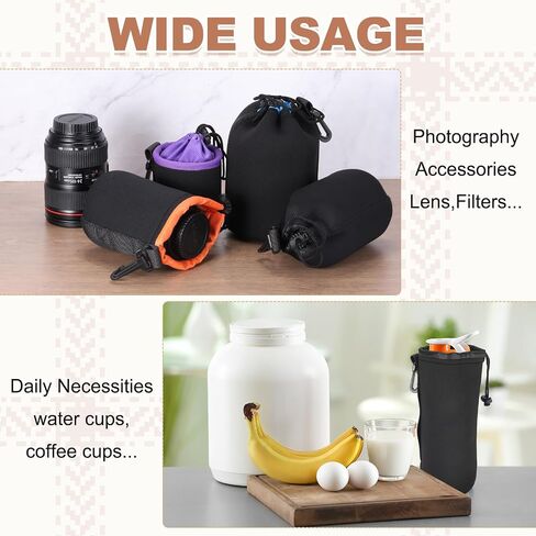 PATIKIL 2 Pcs Camera Lens Pouch, 3" ID x 4" H Drawstring Lens Pouch Protective Camera Lens Case Bag Soft Plush Neoprene Bag for DSLR Photography Gear, Black in Saudi Arabia