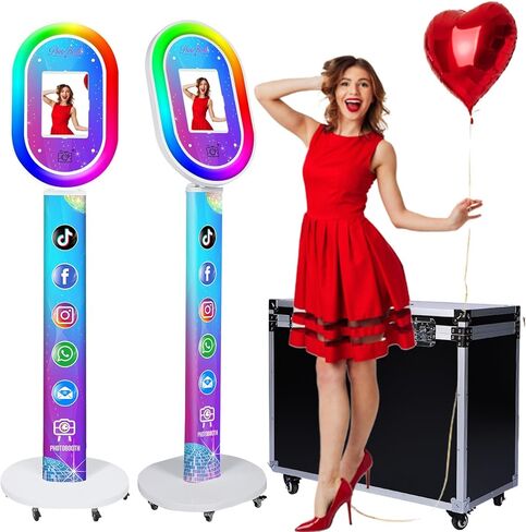 ZLPOWER Photo Booth لأي iPad حامل محمول بدون غطاء شعار مخصص للتحكم عن بعد RGB Beauty Ring Light وحالة الطيران آلة Photobooth للحفلات وحفلات الزفاف وأحداث الإيجار in Kuwait