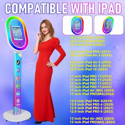 ZLPOWER Photo Booth لأي iPad حامل محمول بدون غطاء شعار مخصص للتحكم عن بعد RGB Beauty Ring Light وحالة الطيران آلة Photobooth للحفلات وحفلات الزفاف وأحداث الإيجار in Kuwait