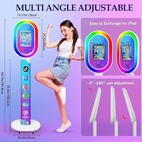 ZLPOWER Photo Booth لأي iPad حامل محمول بدون غطاء شعار مخصص للتحكم عن بعد RGB Beauty Ring Light وحالة الطيران آلة Photobooth للحفلات وحفلات الزفاف وأحداث الإيجار in Kuwait