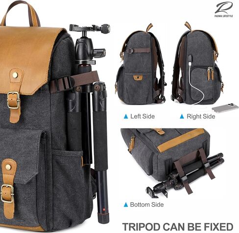Padwa Lifestyle Khaki Canvas Camera Backpack - Large Camera Bag,Multi DSLR & UAV Professional Camera Backpacks with 16" Laptop & Lens Compartment and Tripod Holder for Photographers in Kuwait
