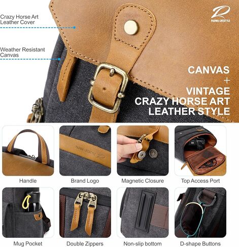 Padwa Lifestyle Khaki Canvas Camera Backpack - Large Camera Bag,Multi DSLR & UAV Professional Camera Backpacks with 16" Laptop & Lens Compartment and Tripod Holder for Photographers in Kuwait