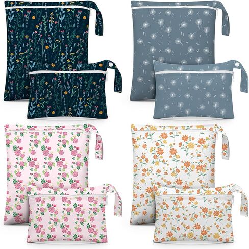 Reginary 8 Pack Wet Dry Bags Large & Small Waterproof Reusable Travel Bags Zipper Pouch for Baby Diapers Cloth Wet Clothes Beach Swimsuits Toiletries(2 Sizes,Solid Color) in Saudi Arabia