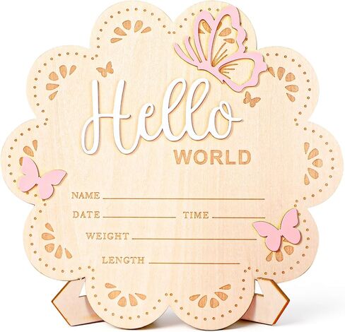 Hello World Newborn Sign, Wood Baby Announcement Sign with Bracket, Personalized Baby Name Announcement Signs for Hospital, Newborn Photography Props in Kuwait