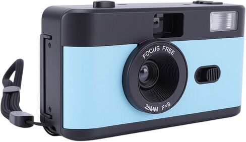 Film Camera, 35MM Reusable Film Camera, Flexible Focusing Options, Built in Flash, Easy to Use, Light Weight Retro Camera with 28MM F/8 Lens for Travel, Gift for Kids Adults (Black Blue) in Saudi Arabia