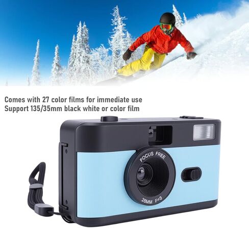 Film Camera, 35MM Reusable Film Camera, Flexible Focusing Options, Built in Flash, Easy to Use, Light Weight Retro Camera with 28MM F/8 Lens for Travel, Gift for Kids Adults (Black Blue) in Saudi Arabia